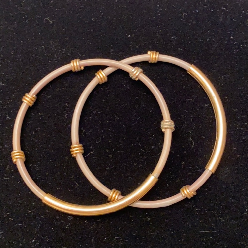 Two Skinny Gold Tone & Resin Bangle Bracelets